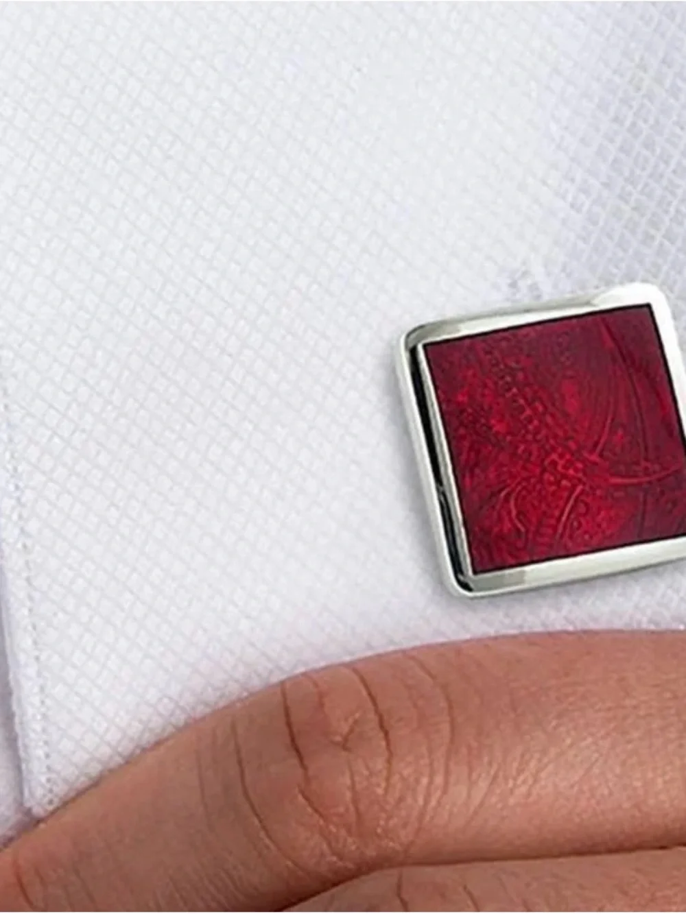 David Donahue Textured Square Enamel Cufflinks in Sterling Silver